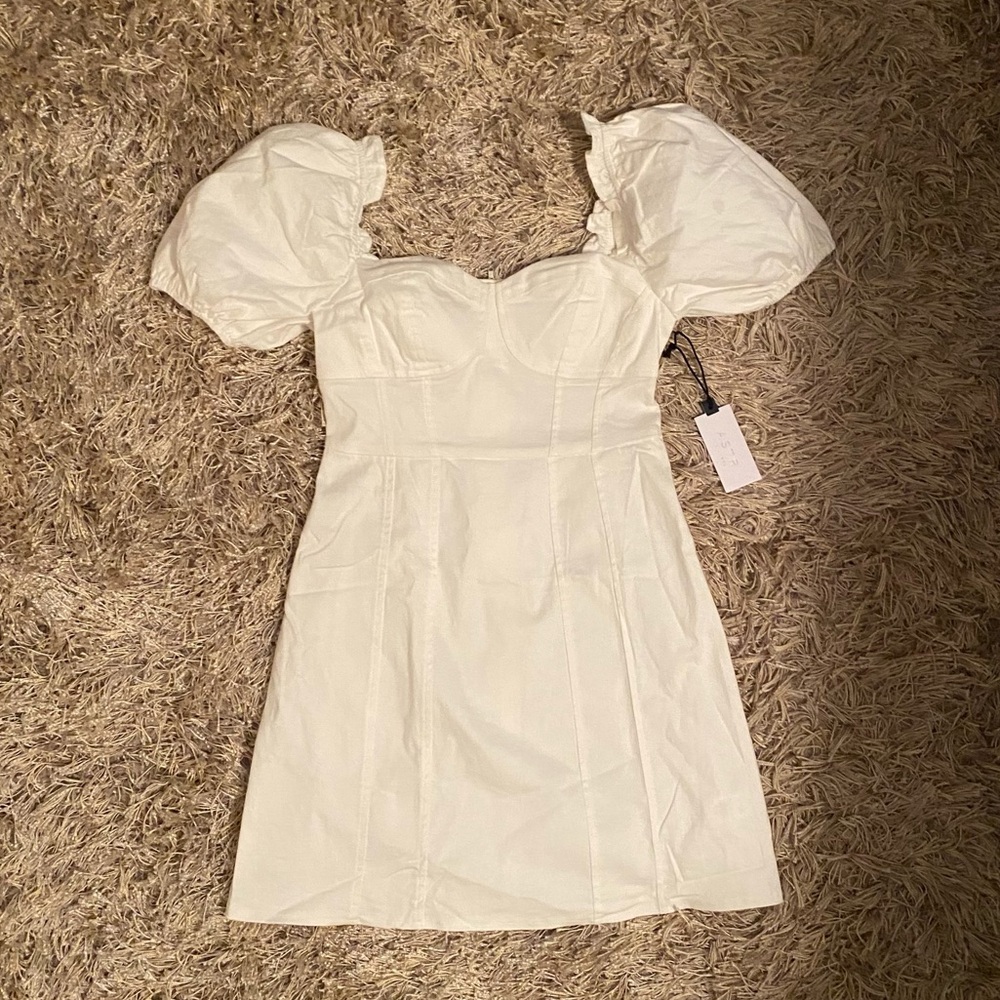 ASTR the Label Skylar Puff Sleeve Mini White Denim Dress - Small - Picture 4 of 12